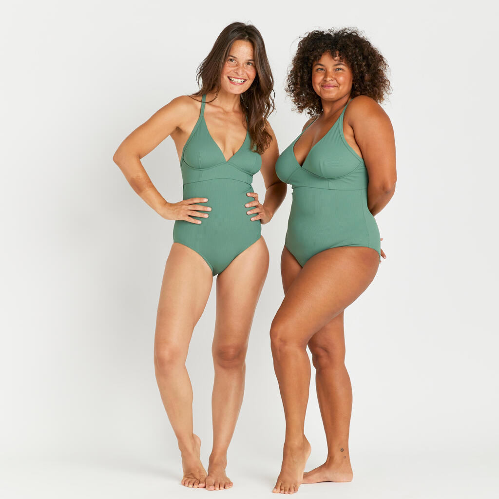 Women's textured one-piece swimsuit - Bea khaki